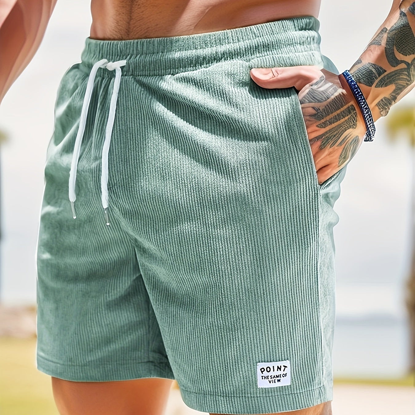 Short Texturé à Taille Élastique et Cordon Contrasté