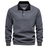 Polo Homme Manches Longues à Col Contrasté