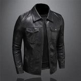 Blouson en cuir noir homme col classique zippé