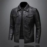 Blouson en cuir noir homme col classique zippé