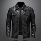 Blouson en cuir noir homme col classique zippé