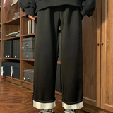 Pantalon Large à Revers Contrastés