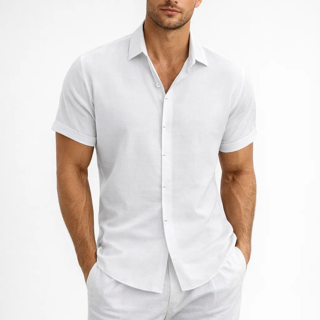 Chemise Homme en Lin Mélangé à Manches Courtes