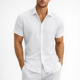 Chemise Homme en Lin Mélangé à Manches Courtes