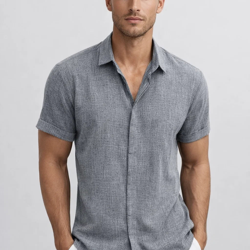 Chemise Homme en Lin Mélangé à Manches Courtes
