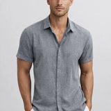 Chemise Homme en Lin Mélangé à Manches Courtes