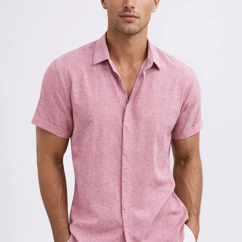 Chemise Homme en Lin Mélangé à Manches Courtes
