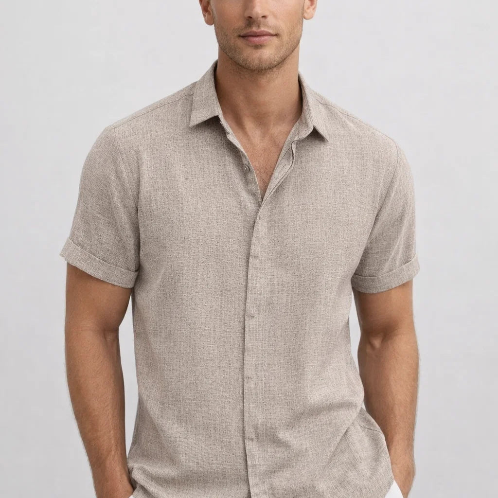 Chemise Homme en Lin Mélangé à Manches Courtes