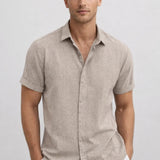 Chemise Homme en Lin Mélangé à Manches Courtes