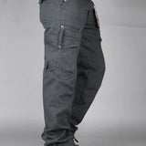 Pantalon cargo homme coupe large multi-poches en coton mélangé