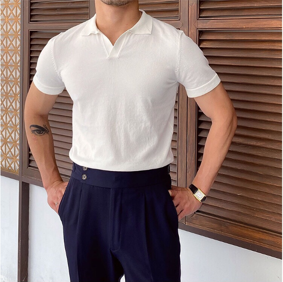 Polo Homme Tricoté à Col Contrasté