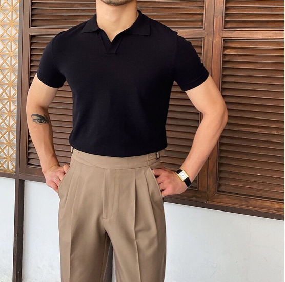 Polo Homme Tricoté à Col Contrasté