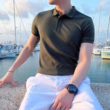 Polo Homme en Maille Texturée à Col Ouvert