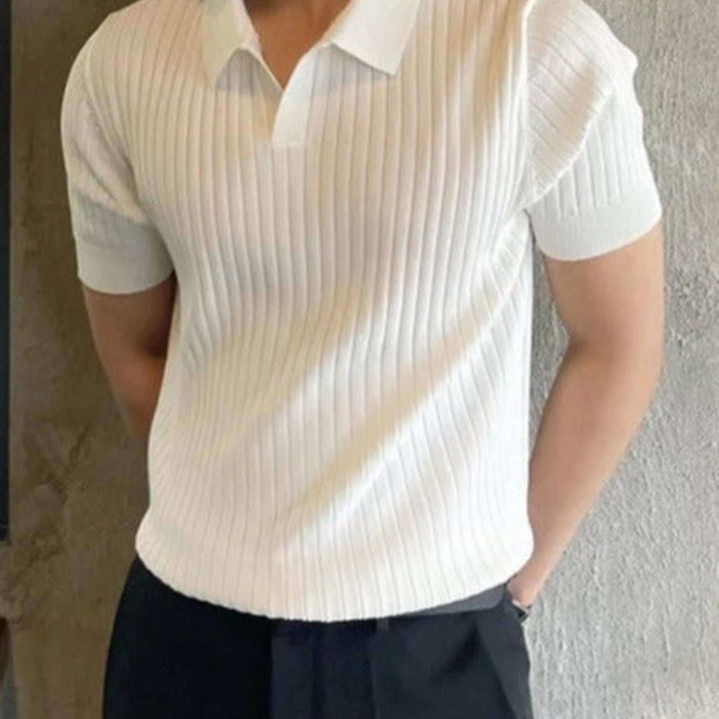 Polo Homme en Maille Texturée à Col Ouvert