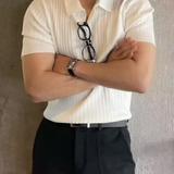 Polo Homme en Maille Texturée à Col Ouvert