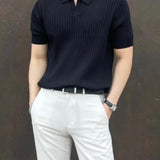 Polo Homme en Maille Texturée à Col Ouvert