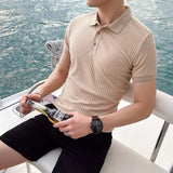 Polo Homme en Maille Texturée à Col Ouvert