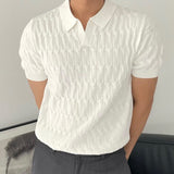 Polo Homme en Maille Plissée à Col Ouvert