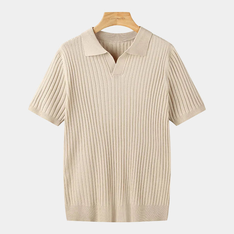 Polo Homme en Maille Texturée à Col Ouvert