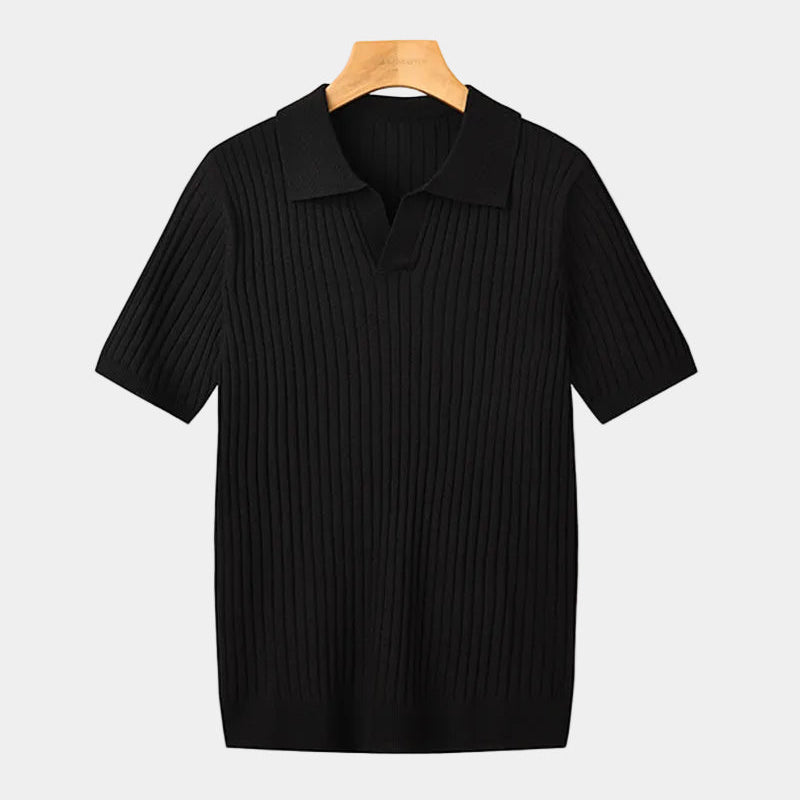 Polo Homme en Maille Texturée à Col Ouvert
