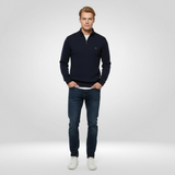 Pull Col Montant Zippé en Maille Fine