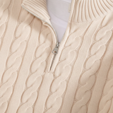 Pull Homme en Maille Torsadée à Col Zippé