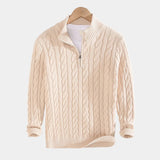 Pull Homme en Maille Torsadée à Col Zippé