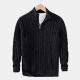 Pull Homme en Maille Torsadée à Col Zippé