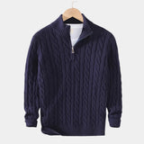 Pull Homme en Maille Torsadée à Col Zippé
