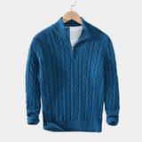 Pull Homme en Maille Torsadée à Col Zippé