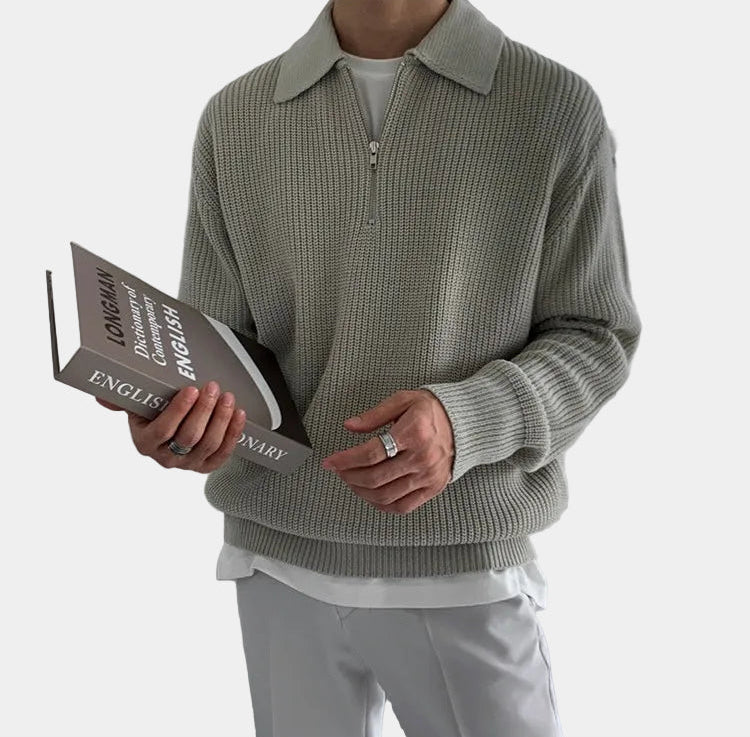 Pull Homme Zippé en Maille Côtelée