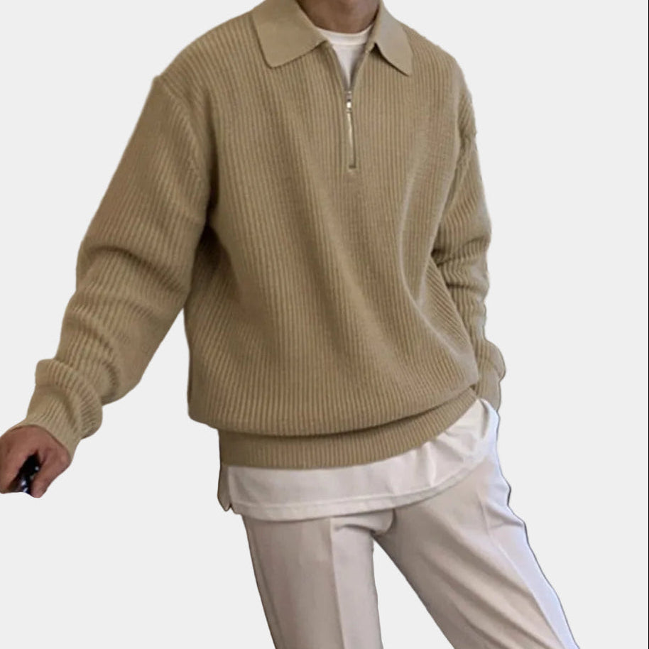 Pull Homme Zippé en Maille Côtelée