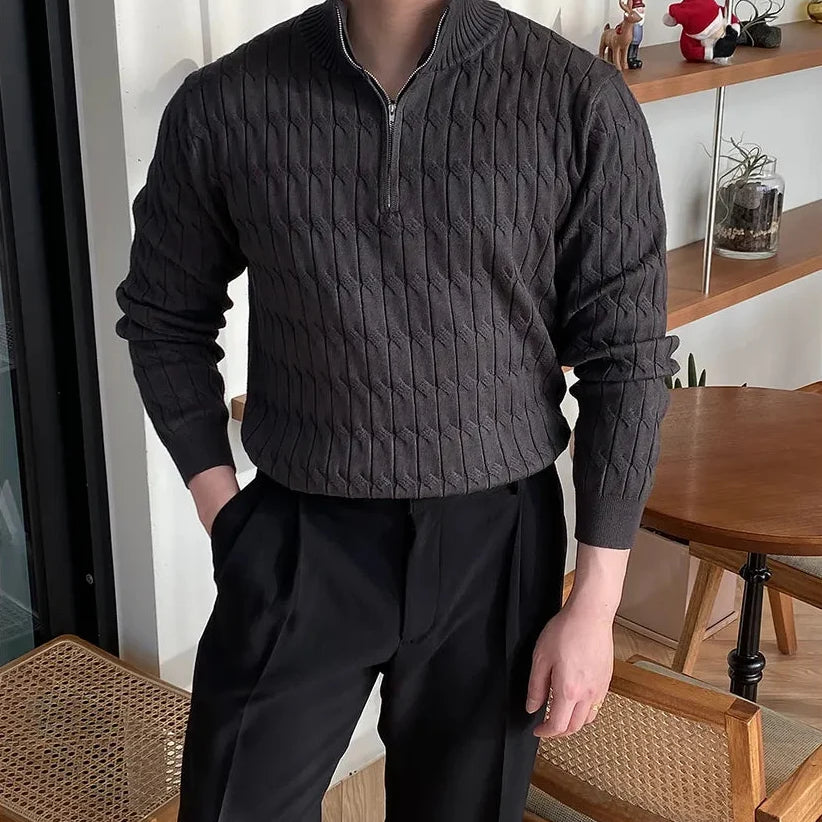 Pull Homme Texturé à Col Demi-Zip