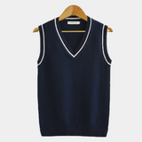 Pull Homme Sans Manches en Maille à Col V