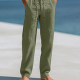Pantalon Droit Ample De Plage En Lin Léger Camel Homme