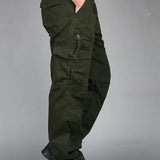 Pantalon cargo homme coupe large multi-poches en coton mélangé
