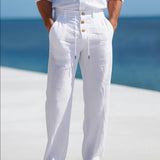 Pantalon Droit Ample De Plage En Lin Léger Camel Homme