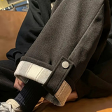 Pantalon Large à Revers Contrastés