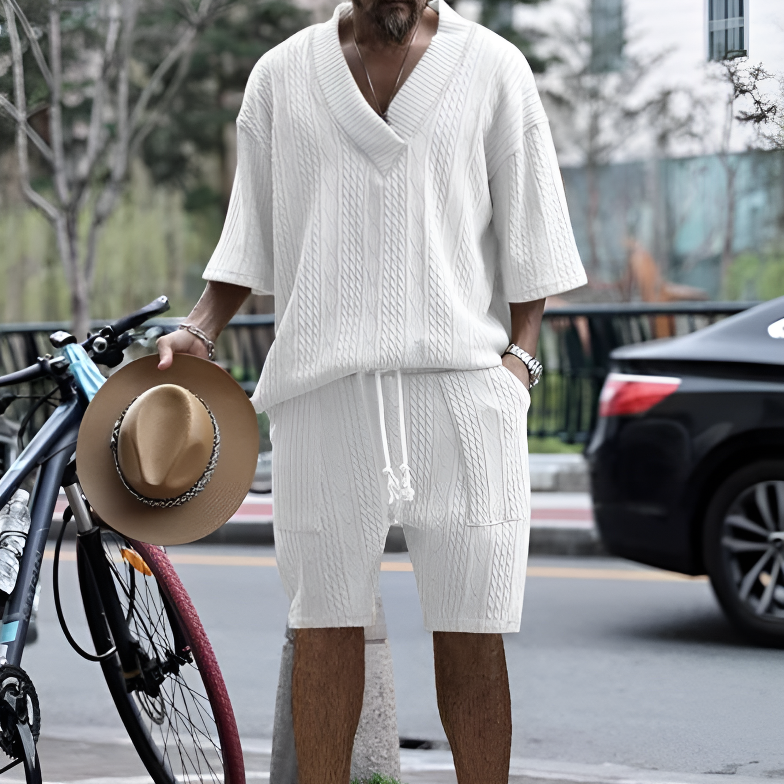 Ensemble Texturé Col V et Short