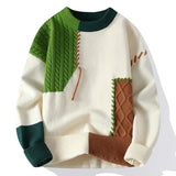 Pull Homme Multicolore en Maille Torsadée à Col Rond