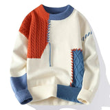 Pull Homme Multicolore en Maille Torsadée à Col Rond