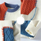 Pull Homme Multicolore en Maille Torsadée à Col Rond